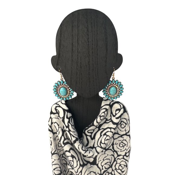 2/$24 Glamourous Vintage Turquoise & Gold Boho Statement Earrings - Picture 6 of 9